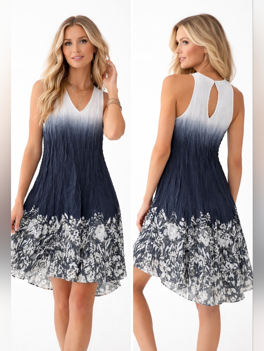 Nwt Cino Dip-Dye Floral Cotton Dress Hi Lo Hem Intreccio Print